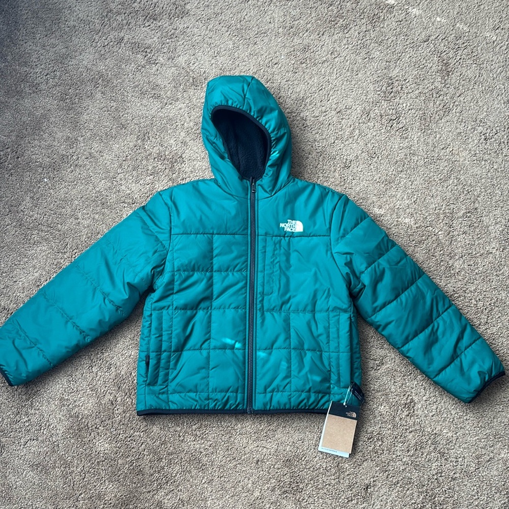 Boys The North Face Reversible Winter Coat green/black - size 10